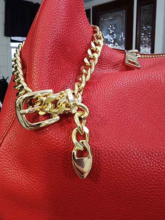 Coach Harley Hobo Pebbled Leather Shoulder Bag in Red-14×10×4.5 - Picture 6 of 9